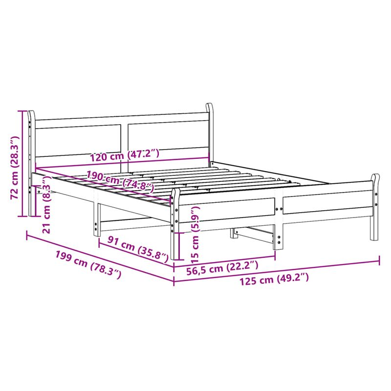 Casa si Gradina - Mobilier - Paturi si accesorii - Paturi - Cadru de pat fara saltea, alb, 120x190 cm, lemn masiv pin - Infinity.ro