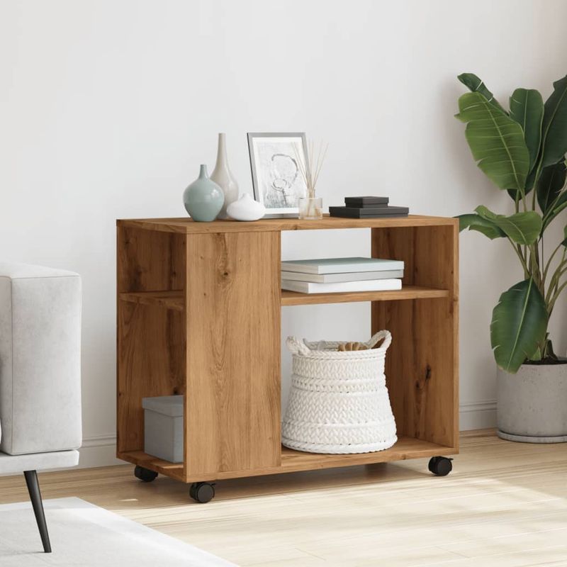Casa si Gradina - Mobilier - Mese si birouri - Mese living - Masa laterala roti stejar artizanal 70x35x60 cm lemn prelucrat - Infinity.ro