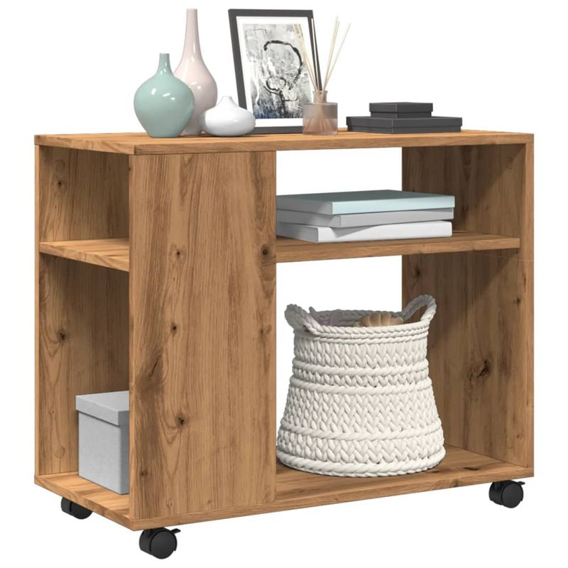 Casa si Gradina - Mobilier - Mese si birouri - Mese living - Masa laterala roti stejar artizanal 70x35x60 cm lemn prelucrat - Infinity.ro