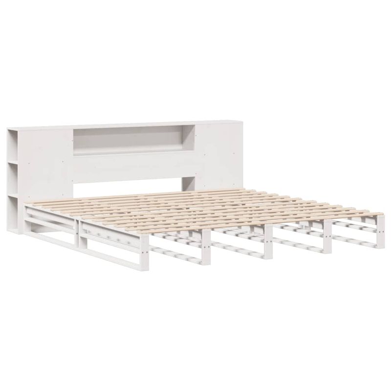 Casa si Gradina - Mobilier - Paturi si accesorii - Paturi - Pat cu biblioteca fara saltea, alb, 200x200 cm, lemn masiv - Infinity.ro