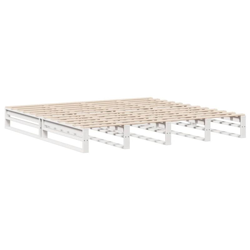 Casa si Gradina - Mobilier - Paturi si accesorii - Paturi - Pat cu biblioteca fara saltea, alb, 200x200 cm, lemn masiv - Infinity.ro