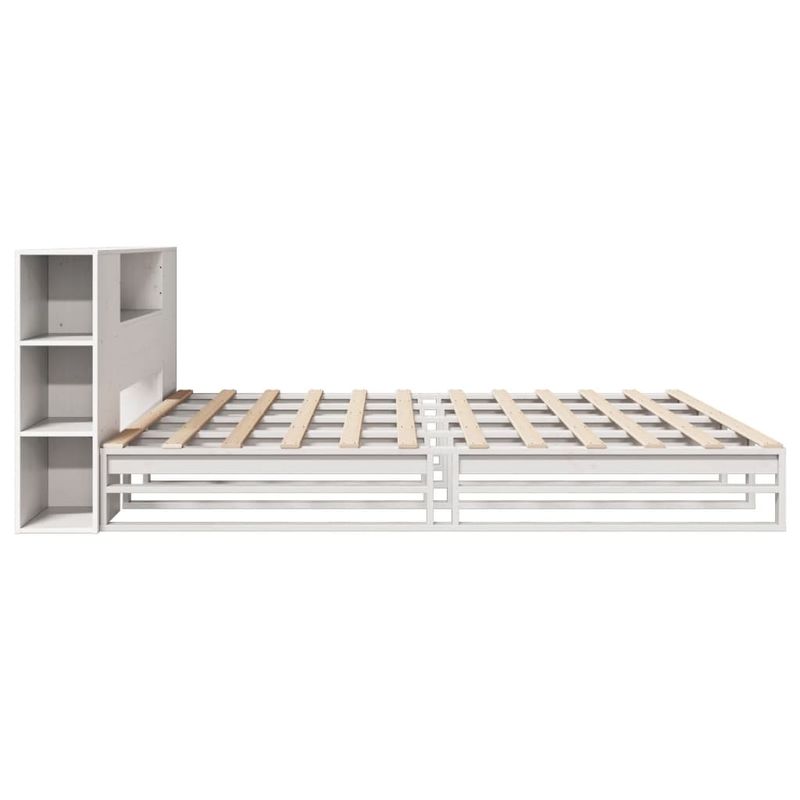 Casa si Gradina - Mobilier - Paturi si accesorii - Paturi - Pat cu biblioteca fara saltea, alb, 200x200 cm, lemn masiv - Infinity.ro