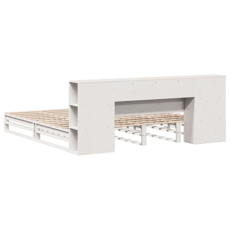Casa si Gradina - Mobilier - Paturi si accesorii - Paturi - Pat cu biblioteca fara saltea, alb, 200x200 cm, lemn masiv - Infinity.ro