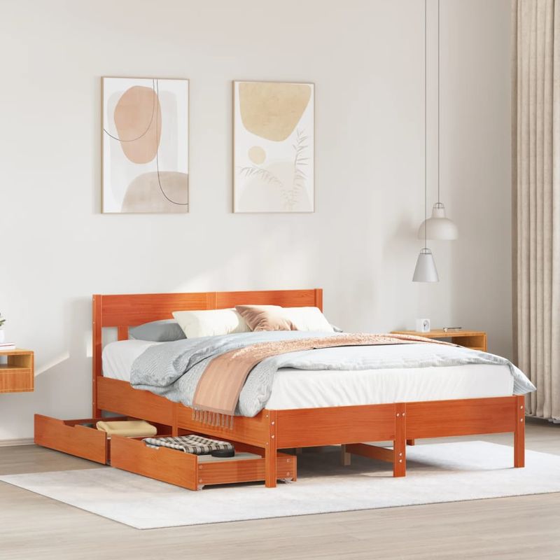 Casa si Gradina - Mobilier - Paturi si accesorii - Paturi - Cadru pat fara saltea, maro ceruit, 120x190 cm, lemn masiv pin - Infinity.ro
