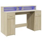 Casa si Gradina - Mobilier - Mese si birouri - Birouri - Birou cu lumini LED stejar sonoma, 140x55x91 cm, lemn prelucrat - Infinity.ro
