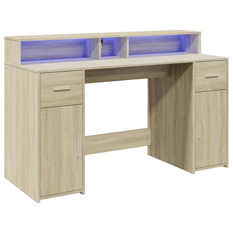 Casa si Gradina - Mobilier - Mese si birouri - Birouri - Birou cu lumini LED stejar sonoma, 140x55x91 cm, lemn prelucrat - Infinity.ro