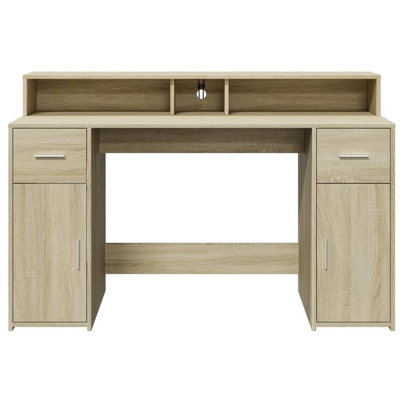 Casa si Gradina - Mobilier - Mese si birouri - Birouri - Birou cu lumini LED stejar sonoma, 140x55x91 cm, lemn prelucrat - Infinity.ro
