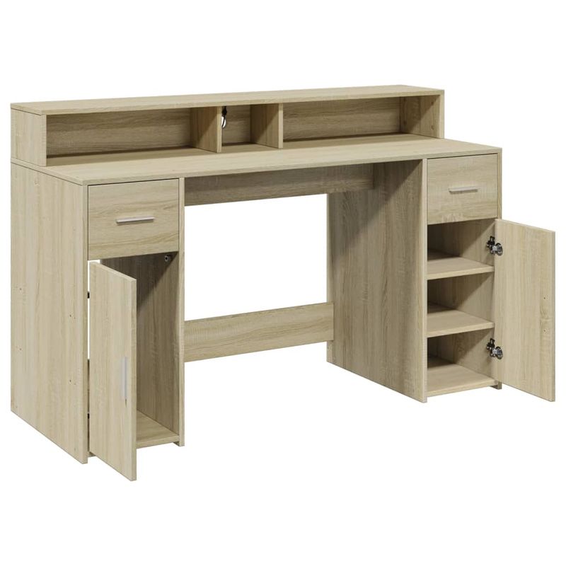 Casa si Gradina - Mobilier - Mese si birouri - Birouri - Birou cu lumini LED stejar sonoma, 140x55x91 cm, lemn prelucrat - Infinity.ro