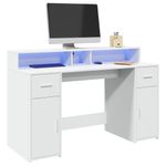 Casa si Gradina - Mobilier - Mese si birouri - Birouri - Birou cu lumini LED, alb, 140x55x91 cm, lemn prelucrat - Infinity.ro