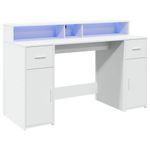 Casa si Gradina - Mobilier - Mese si birouri - Birouri - Birou cu lumini LED, alb, 140x55x91 cm, lemn prelucrat - Infinity.ro