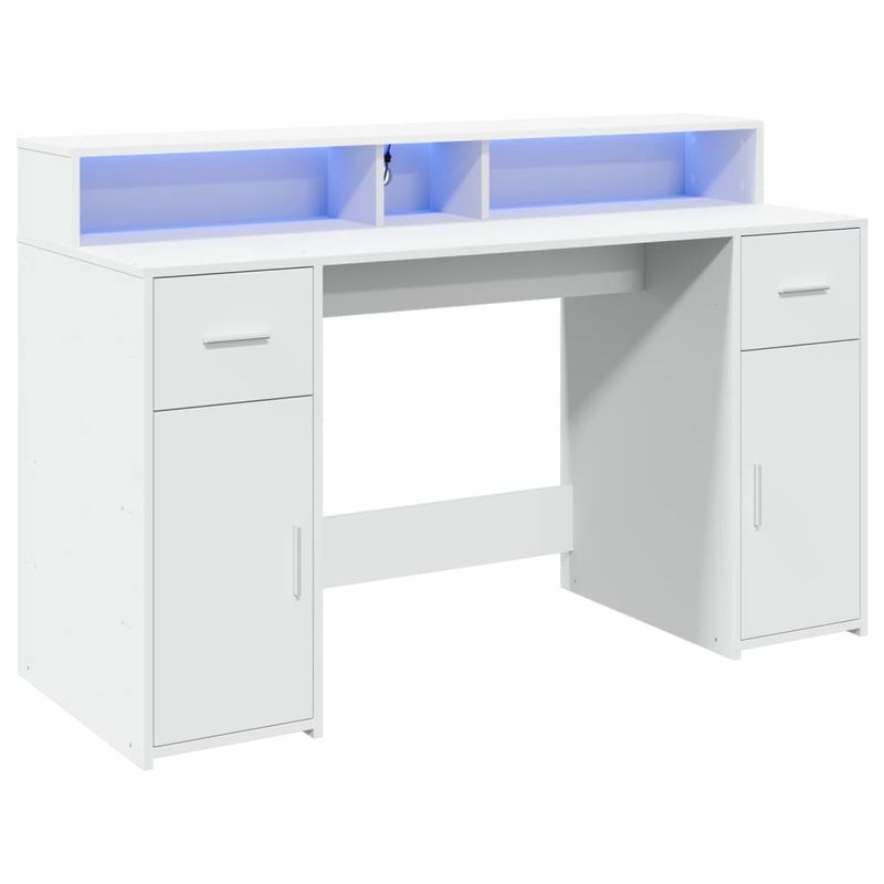 Casa si Gradina - Mobilier - Mese si birouri - Birouri - Birou cu lumini LED, alb, 140x55x91 cm, lemn prelucrat - Infinity.ro