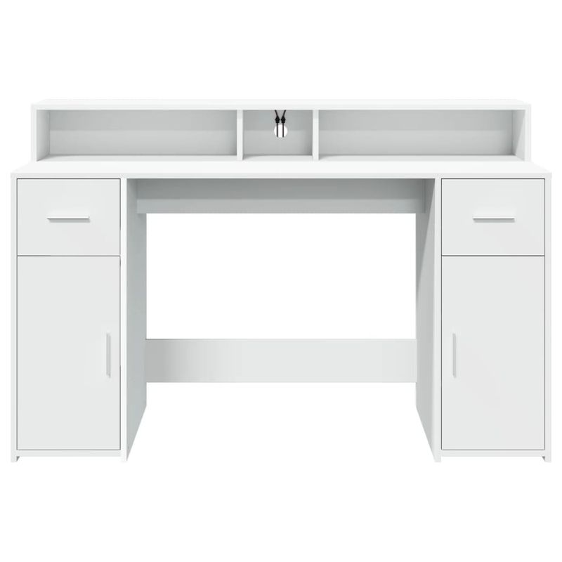 Casa si Gradina - Mobilier - Mese si birouri - Birouri - Birou cu lumini LED, alb, 140x55x91 cm, lemn prelucrat - Infinity.ro
