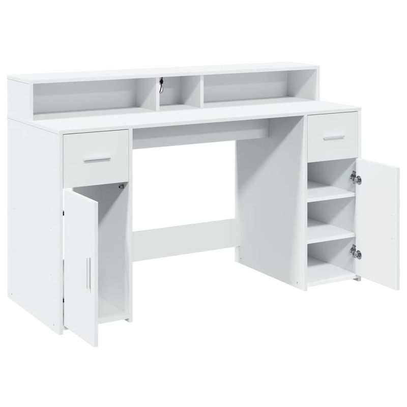 Casa si Gradina - Mobilier - Mese si birouri - Birouri - Birou cu lumini LED, alb, 140x55x91 cm, lemn prelucrat - Infinity.ro