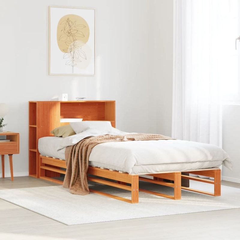 Casa si Gradina - Mobilier - Paturi si accesorii - Paturi - Pat cu biblioteca fara saltea, maro, 100x200 cm, lemn masiv - Infinity.ro