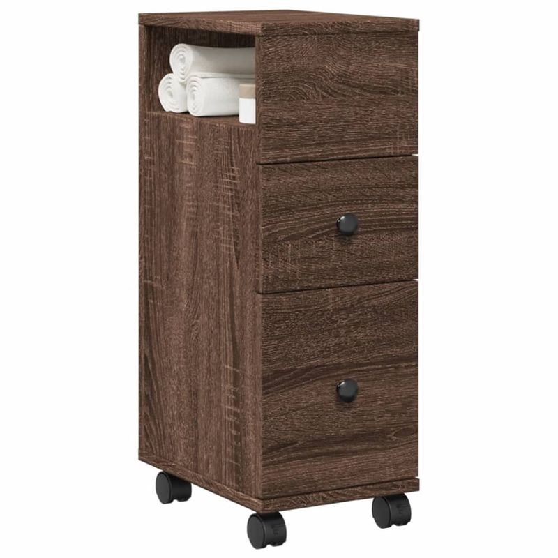 Casa si Gradina - Mobilier - Dulapuri si sifoniere - Dulapuri - Dulap de baie ingust cu roti, stejar maro, lemn prelucrat - Infinity.ro