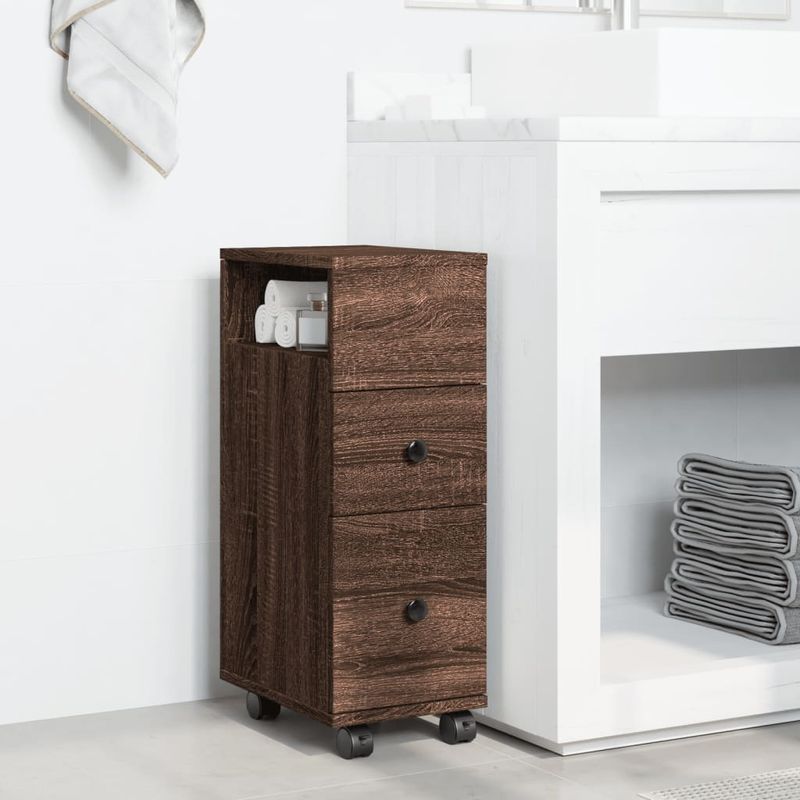 Casa si Gradina - Mobilier - Dulapuri si sifoniere - Dulapuri - Dulap de baie ingust cu roti, stejar maro, lemn prelucrat - Infinity.ro