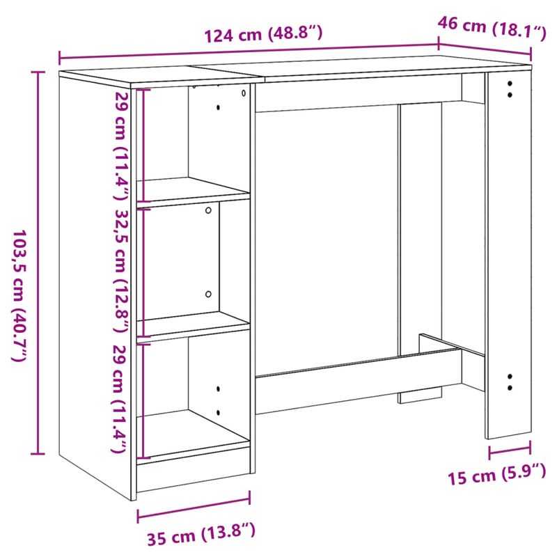 Casa si Gradina - Mobilier - Mese si birouri - Mese bucatarie si dining - Masa bar cu raft stejar Sonoma, 124x46x103,5 cm, lemn prelucrat - Infinity.ro