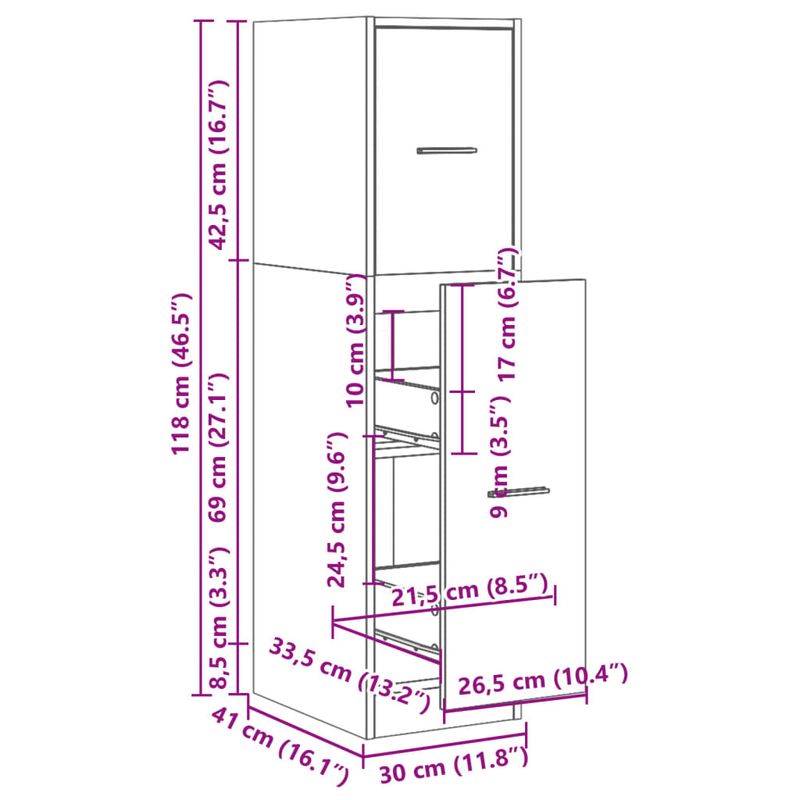 Casa si Gradina - Mobilier - Dulapuri si sifoniere - Dulapuri - Dulap de farmacie, negru, 30x41x118 cm, lemn prelucrat - Infinity.ro