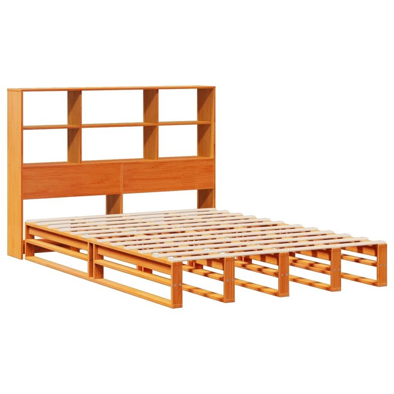 Casa si Gradina - Mobilier - Paturi si accesorii - Paturi - Pat cu biblioteca fara saltea maro ceruit 150x200 cm lemn masiv - Infinity.ro