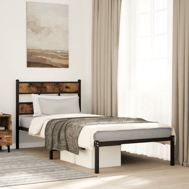 Casa si Gradina - Mobilier - Paturi si accesorii - Paturi - Cadru pat metalic fara saltea, stejar fumuriu, 80x200 cm - Infinity.ro