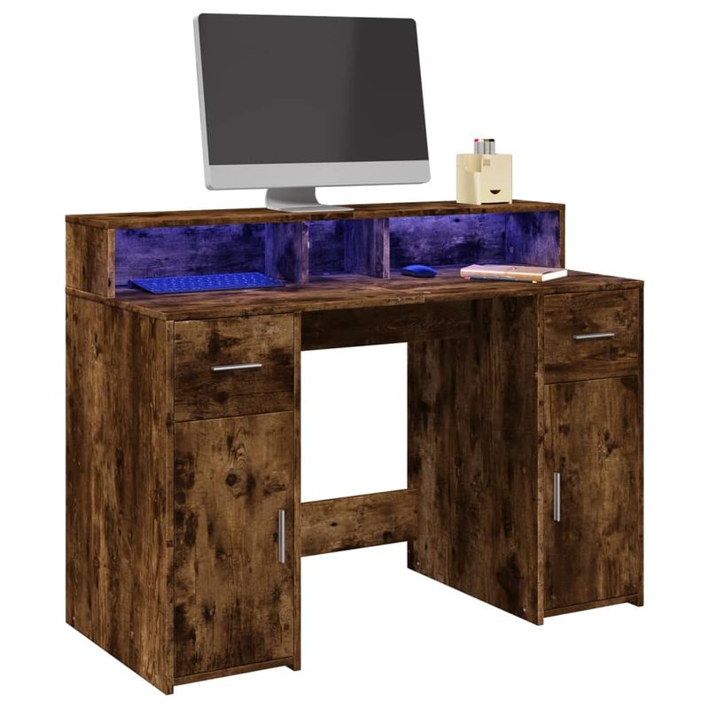 Casa si Gradina - Mobilier - Mese si birouri - Birouri - Birou cu lumini LED stejar fumuriu 120x55x91 cm lemn prelucrat - Infinity.ro