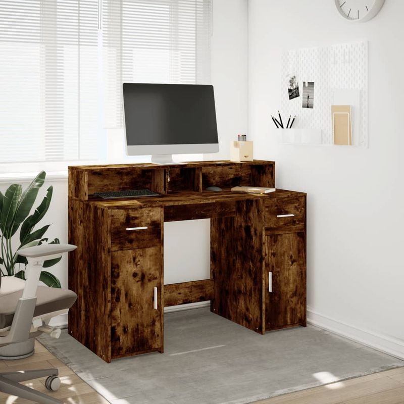 Casa si Gradina - Mobilier - Mese si birouri - Birouri - Birou cu lumini LED stejar fumuriu 120x55x91 cm lemn prelucrat - Infinity.ro
