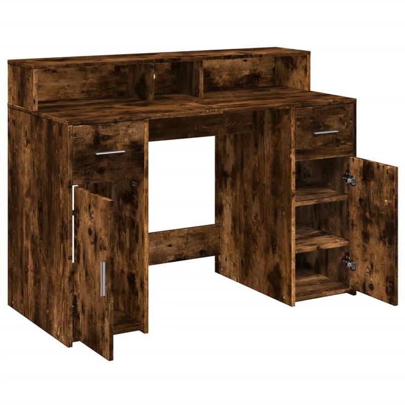 Casa si Gradina - Mobilier - Mese si birouri - Birouri - Birou cu lumini LED stejar fumuriu 120x55x91 cm lemn prelucrat - Infinity.ro