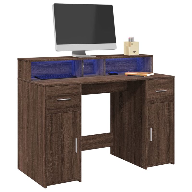 Casa si Gradina - Mobilier - Mese si birouri - Birouri - Birou cu lumini LED, stejar maro, 120x55x91 cm, lemn prelucrat - Infinity.ro