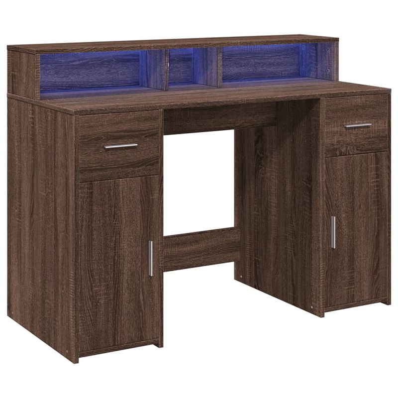 Casa si Gradina - Mobilier - Mese si birouri - Birouri - Birou cu lumini LED, stejar maro, 120x55x91 cm, lemn prelucrat - Infinity.ro