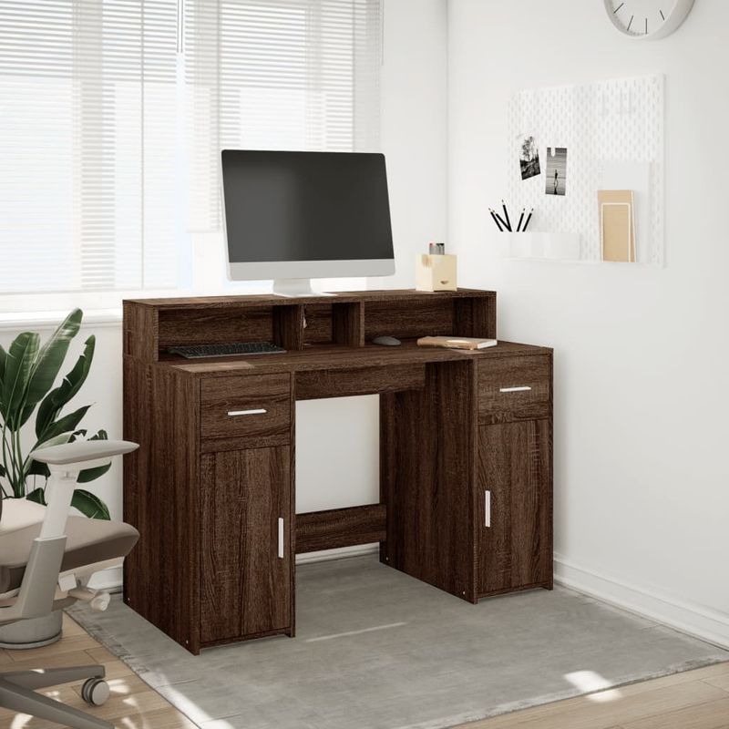 Casa si Gradina - Mobilier - Mese si birouri - Birouri - Birou cu lumini LED, stejar maro, 120x55x91 cm, lemn prelucrat - Infinity.ro