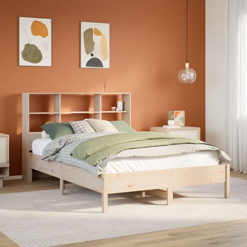 Casa si Gradina - Mobilier - Paturi si accesorii - Paturi - Pat cu biblioteca fara saltea, 140x200 cm, lemn masiv de pin - Infinity.ro