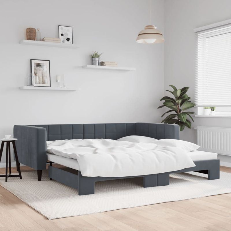 Casa si Gradina - Mobilier - Paturi si accesorii - Paturi - Pat de zi cu extensie, gri inchis, 100x200 cm, catifea - Infinity.ro