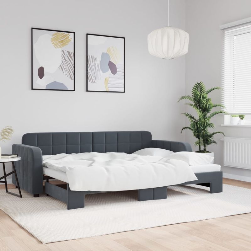 Casa si Gradina - Mobilier - Paturi si accesorii - Paturi - Pat de zi cu extensie, gri inchis, 80x200 cm, catifea - Infinity.ro
