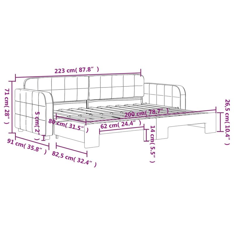 Casa si Gradina - Mobilier - Paturi si accesorii - Paturi - Pat de zi cu extensie, gri inchis, 80x200 cm, catifea - Infinity.ro