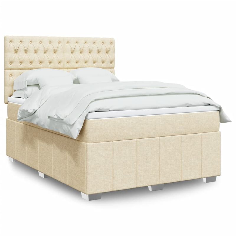 Casa si Gradina - Mobilier - Paturi si accesorii - Paturi - Pat continental cu saltea, crem, 140x200 cm, material textil - Infinity.ro