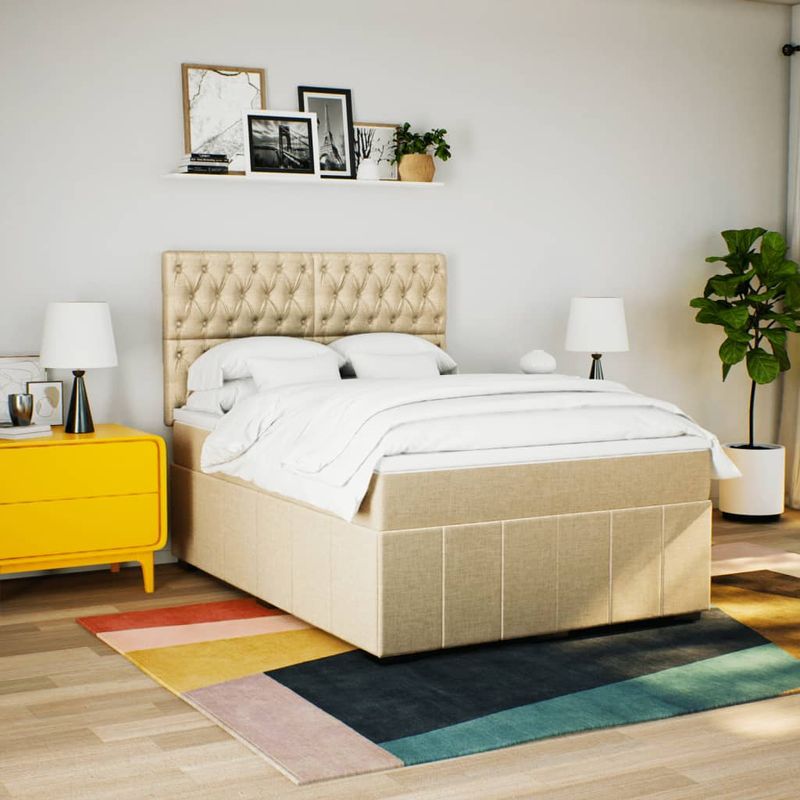 Casa si Gradina - Mobilier - Paturi si accesorii - Paturi - Pat continental cu saltea, crem, 140x200 cm, material textil - Infinity.ro