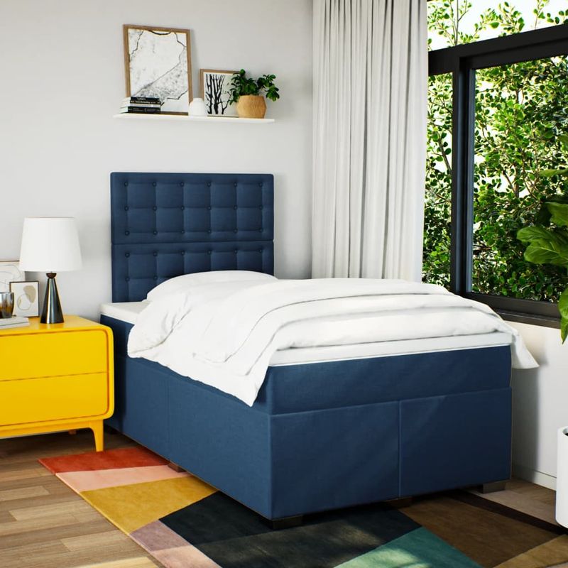 Casa si Gradina - Mobilier - Paturi si accesorii - Paturi - Pat box spring cu saltea, albastru, 120x190 cm, material textil - Infinity.ro