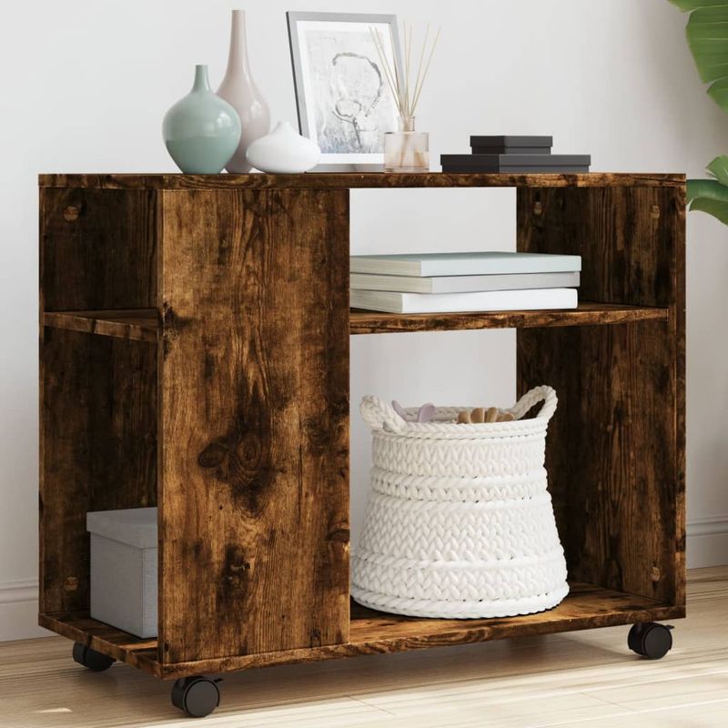 Casa si Gradina - Mobilier - Mese si birouri - Mese living - Masa laterala cu roti stejar fumuriu 70x35x60 cm lemn compozit - Infinity.ro