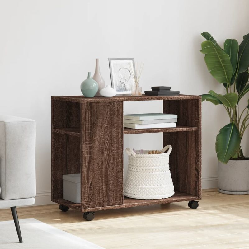 Casa si Gradina - Mobilier - Mese si birouri - Mese living - Masa laterala cu roti stejar maro 70x35x60 cm lemn compozit - Infinity.ro