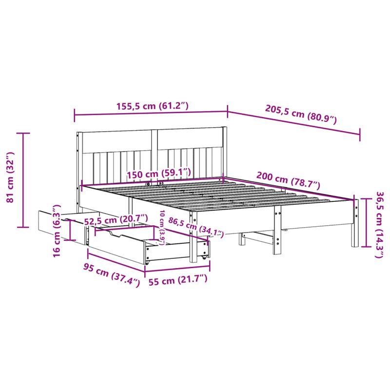 Casa si Gradina - Mobilier - Paturi si accesorii - Paturi - Cadru de pat fara saltea, 150x200 cm, lemn masiv pin - Infinity.ro
