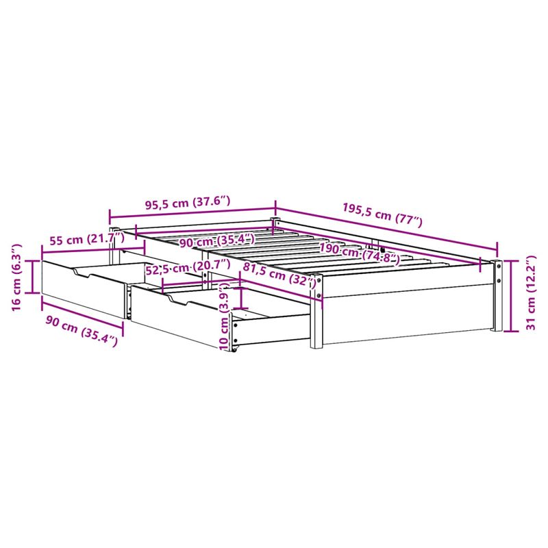 Casa si Gradina - Mobilier - Paturi si accesorii - Paturi - Cadru pat fara saltea, 90x190 cm, lemn masiv de pin - Infinity.ro