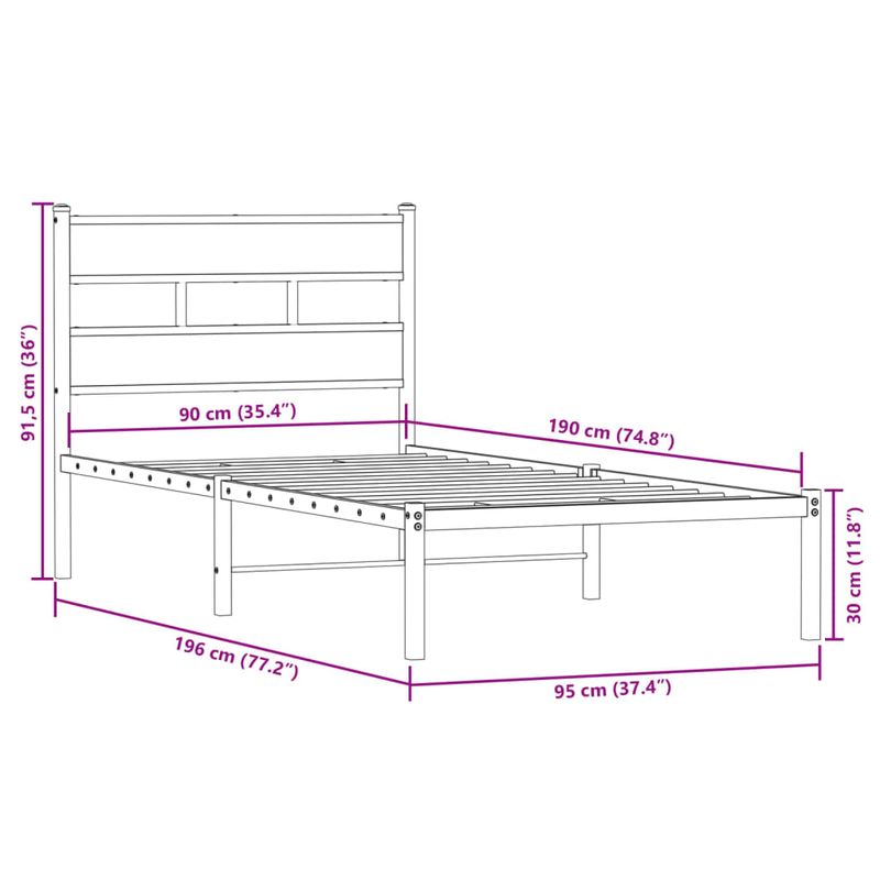 Casa si Gradina - Mobilier - Paturi si accesorii - Paturi - Cadru pat metalic fara saltea, stejar sonoma, 90x190 cm - Infinity.ro