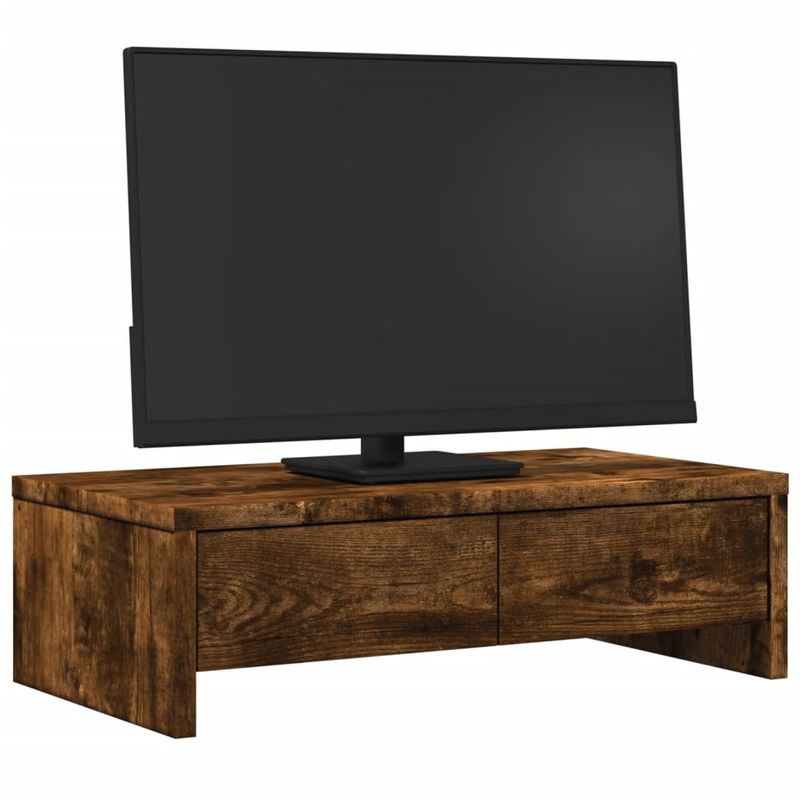 Laptop, Telefoane si Tablete - Laptopuri si accesorii - Accesorii Laptop - Standuri/Coolere notebook - Suport monitor cu sertare, stejar fumuriu, 50x27x15 cm, lemn - Infinity.ro