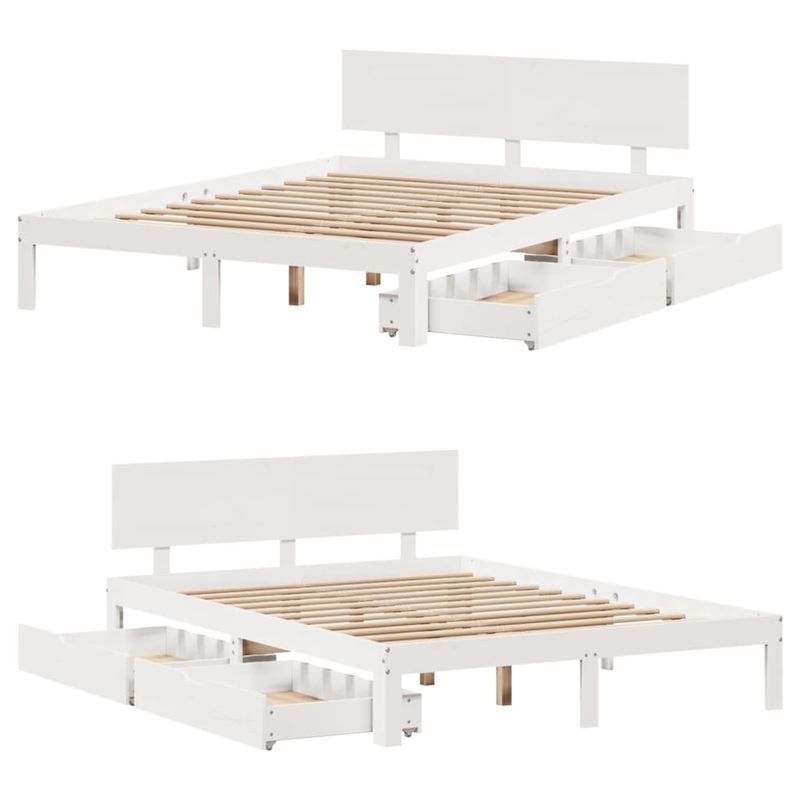 Casa si Gradina - Mobilier - Paturi si accesorii - Paturi - Cadru de pat cu sertare, alb, 150x200 cm, lemn masiv pin - Infinity.ro