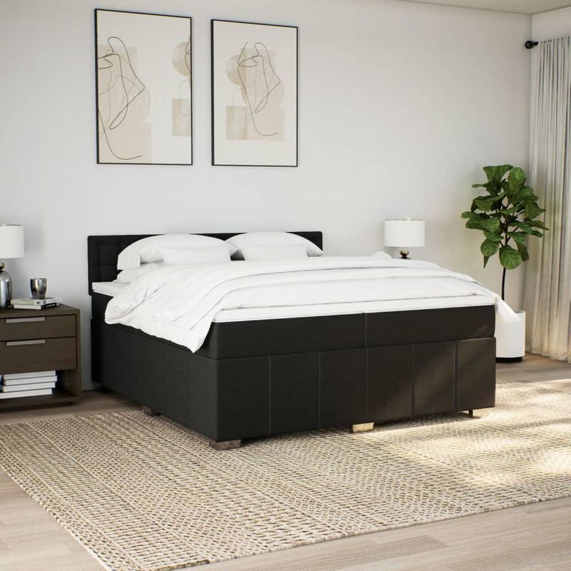 Casa si Gradina - Mobilier - Paturi si accesorii - Paturi - Pat box spring cu saltea, negru, 200x200 cm, textil - Infinity.ro