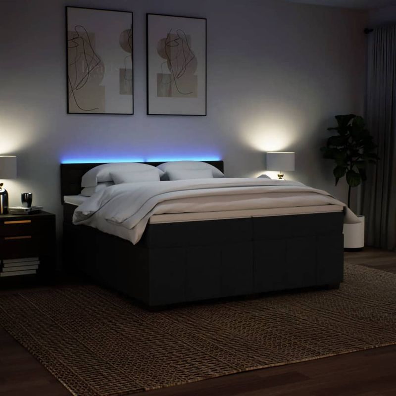 Casa si Gradina - Mobilier - Paturi si accesorii - Paturi - Pat box spring cu saltea, negru, 200x200 cm, textil - Infinity.ro