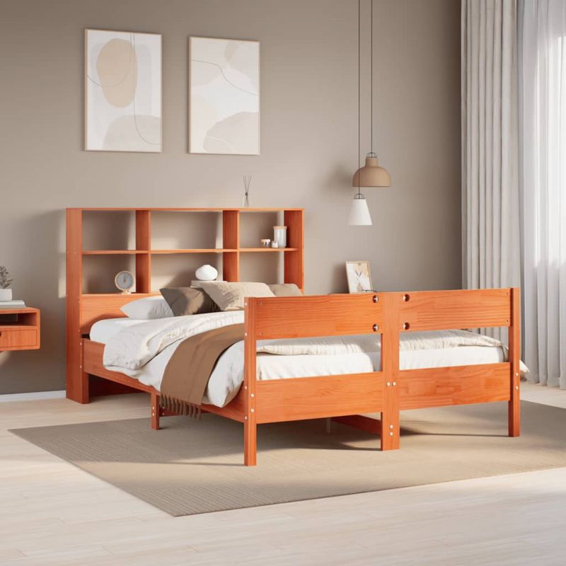 Casa si Gradina - Mobilier - Paturi si accesorii - Paturi - Pat cu biblioteca fara saltea maro 150x200 cm lemn masiv de pin - Infinity.ro