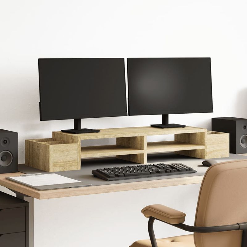Laptop, Telefoane si Tablete - Laptopuri si accesorii - Accesorii Laptop - Standuri/Coolere notebook - Suport monitor cu depozitare, stejar sonoma, 100x27x15 cm, lemn - Infinity.ro