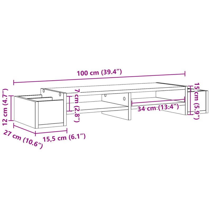 Laptop, Telefoane si Tablete - Laptopuri si accesorii - Accesorii Laptop - Standuri/Coolere notebook - Suport monitor cu depozitare, stejar sonoma, 100x27x15 cm, lemn - Infinity.ro