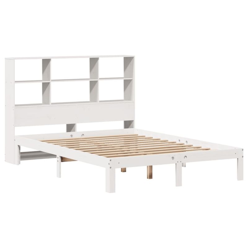 Casa si Gradina - Mobilier - Paturi si accesorii - Paturi - Pat cu biblioteca fara saltea, alb, 160x200 cm, lemn masiv pin - Infinity.ro